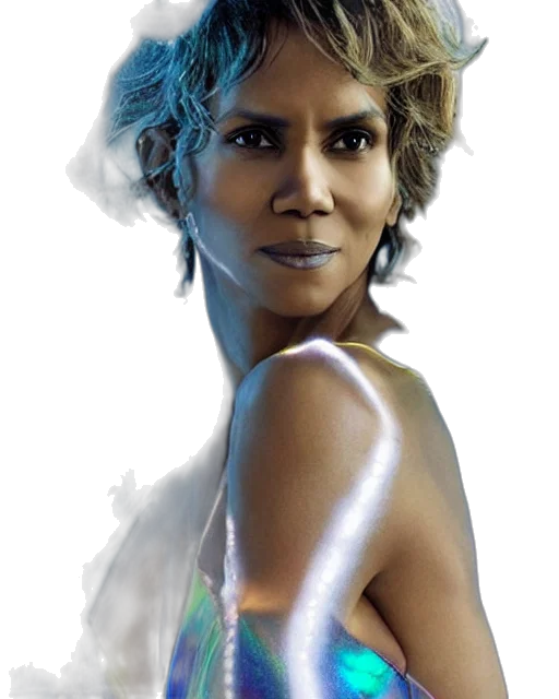 dress, hair, jewelry, staff transparent PNG cut-out