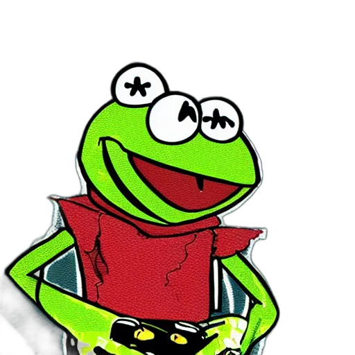 jacket, staff, cartoon, concept art, comic book art, pixel art, kermit, frog transparent PNG cut-out