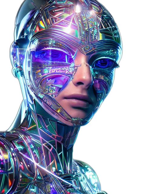 robot, mask, face, jewelry, cyberpunk, 3d render, vaporwave, concept art transparent PNG cut-out