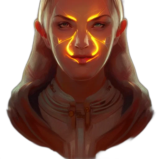 face, mask, staff, robot, concept art, fantasy art, cyberpunk, comic book art transparent PNG cut-out