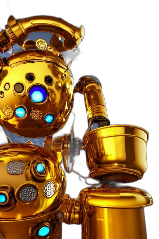 robot, jewelry, crown, 3d render, concept art, golden, portrait, photo transparent PNG cut-out