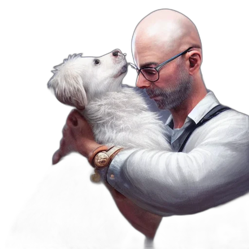 animal, concept art, photorealistic, fantasy art, cyberpunk, small, white, dog transparent PNG cut-out