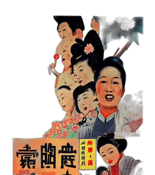 photorealistic, old, shanghai, poster transparent PNG cut-out