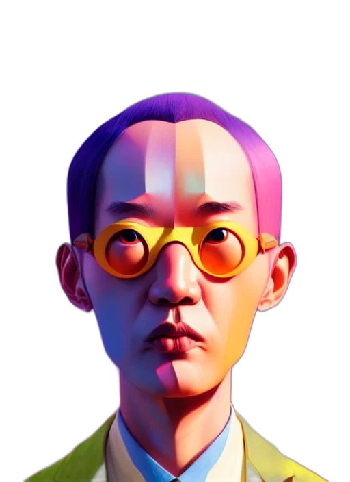 face, mask, robot, creature, cyberpunk, vaporwave, concept art, 3d render transparent PNG cut-out
