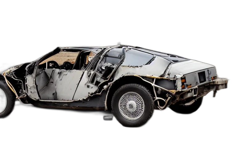 car, concept art, damaged, delorean transparent PNG cut-out