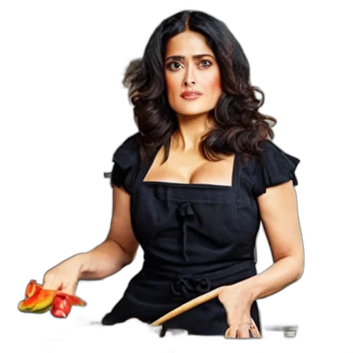 staff, jewelry, weapon, dress, salma, hayek, posing, cooking transparent PNG cut-out