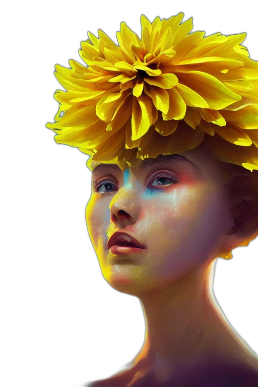crown, face, flower, hat, photorealistic, oil painting, fantasy art, concept art transparent PNG cut-out