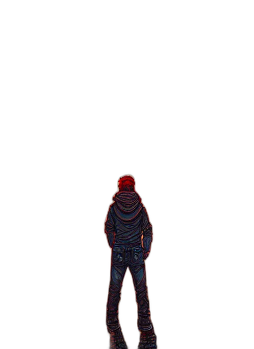 creature, mask, robot, jacket, pixel art, concept art, 3d render, comic book art transparent PNG cut-out
