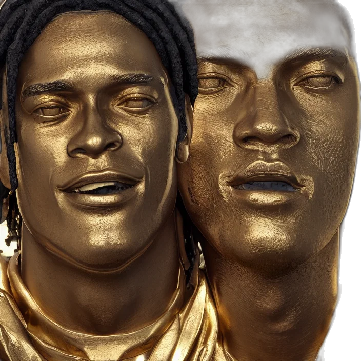 face, photorealistic, 3d render, concept art, golden, stoic, statue, ronaldinho transparent PNG cut-out