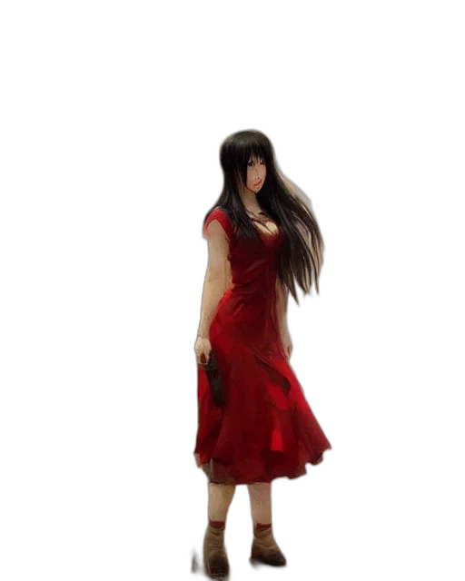 dress, hair, staff, creature transparent PNG cut-out