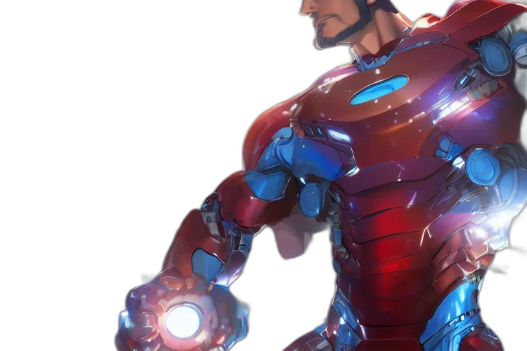 robot, weapon, concept art, comic book art, 3d render, fantasy art, blue, red transparent PNG cut-out