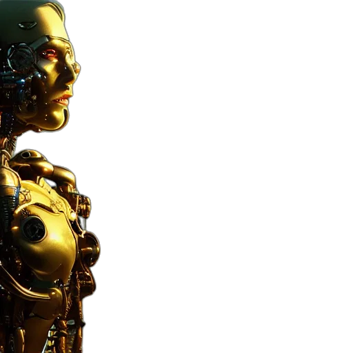 robot, cyberpunk, 3d render, concept art, golden, cybernetic, symbiosis, mech transparent PNG cut-out