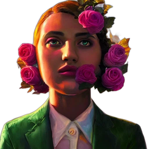 face, flower, jacket, crown transparent PNG cut-out