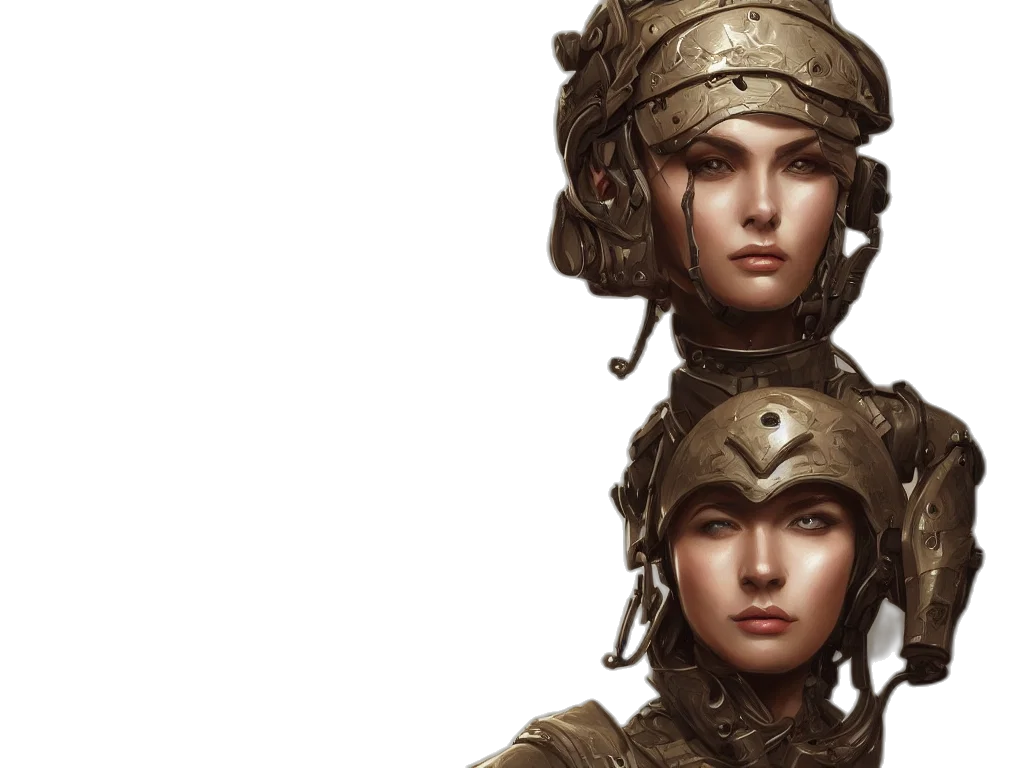 concept art, fantasy art, photorealistic, comic book art, earth tones, golden, dark, woman transparent PNG cut-out