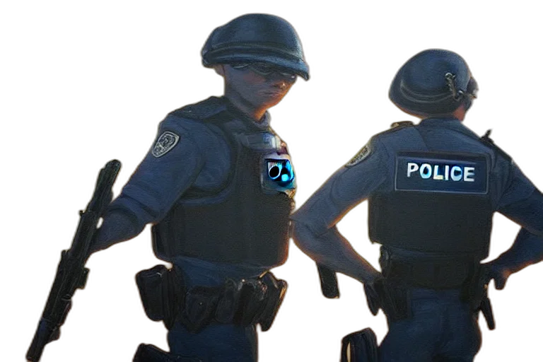 weapon, staff, robot, mask, concept art, 3d render, vaporwave, cyberpunk transparent PNG cut-out