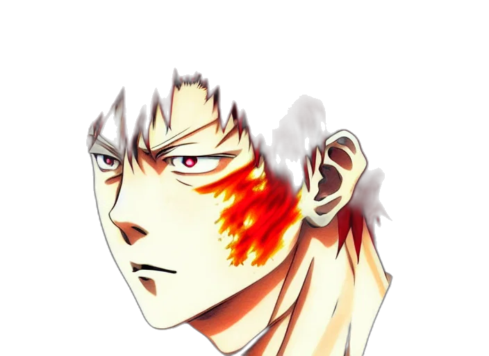 face, anime, cartoon, pixel art, fantasy art, fire, red, portrait transparent PNG cut-out