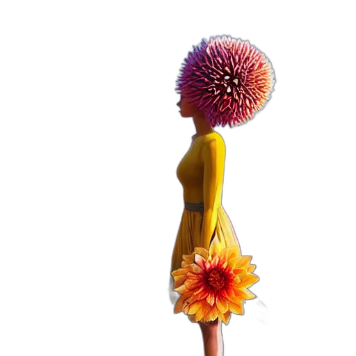 flower, dress, hat, crown, 3d render, concept art, photorealistic, fantasy art transparent PNG cut-out
