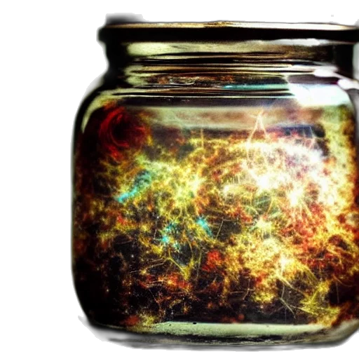 bottle, crown, hair, outer space, fire, universe, contained, inside transparent PNG cut-out