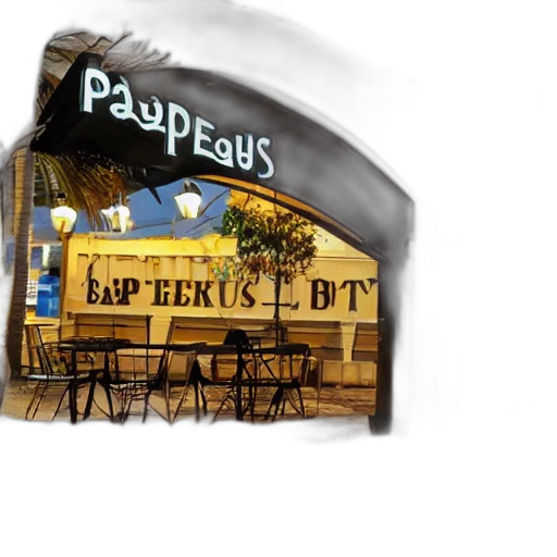 photorealistic, paphos, hub, sign, cafe, night transparent PNG cut-out
