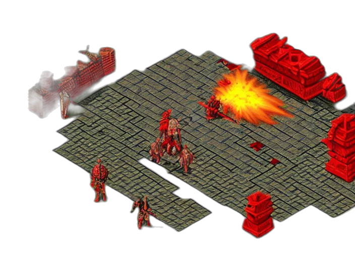 weapon, pixel art, concept art, 3d render, fantasy art, fire, fog, city street transparent PNG cut-out