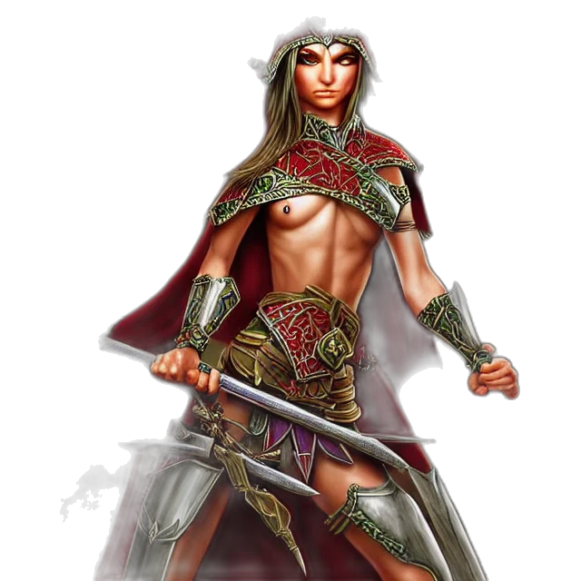 sword, fantasy art, concept art, comic book art, pixel art, red, warrior, elf transparent PNG cut-out