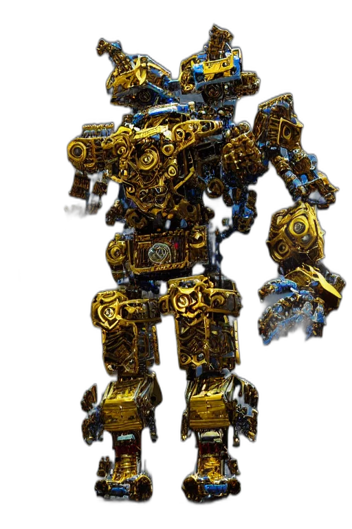 robot, weapon, staff, concept art, 3d render, fantasy art, golden, intricate transparent PNG cut-out