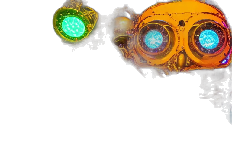 mask, robot, weapon, jewelry, concept art, 3d render, comic book art, fantasy art transparent PNG cut-out