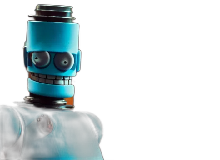 robot, bottle, face, mask, 3d render, concept art, photorealistic, blue transparent PNG cut-out