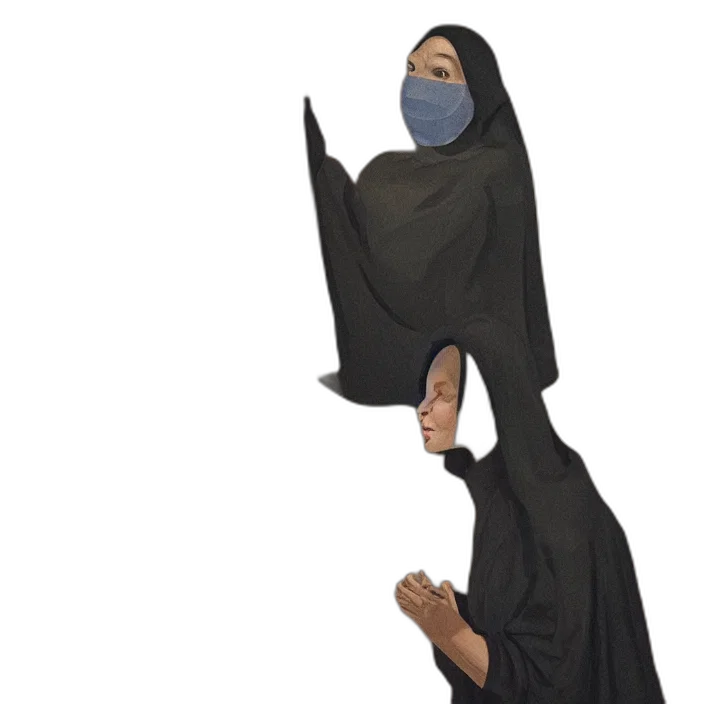 mask, dress, staff, weapon transparent PNG cut-out