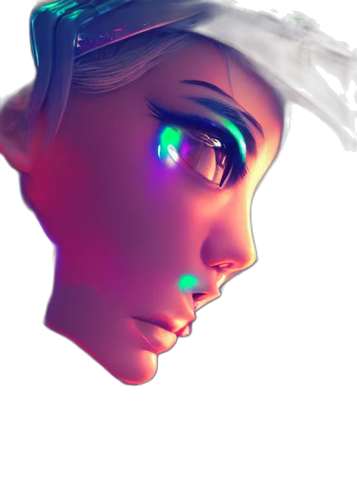 face, robot, mask, crown, cyberpunk, 3d render, concept art, vaporwave transparent PNG cut-out