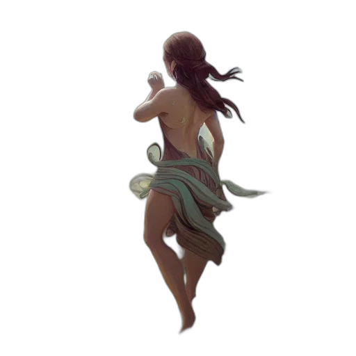 creature, dress, hair, staff transparent PNG cut-out