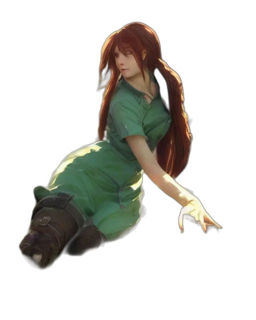 staff, dress, hair, concept art, fantasy art, 3d render, photorealistic, green transparent PNG cut-out