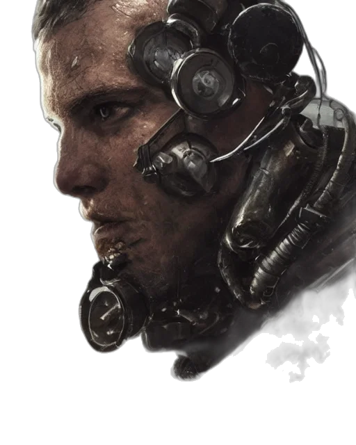 face, weapon, robot, concept art, cyberpunk, photorealistic, comic book art, rugged transparent PNG cut-out
