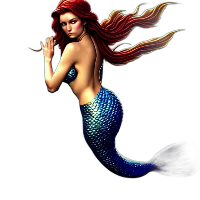 pixel art, fantasy art, concept art, photorealistic, underwater, beautiful, mermaid, warrior transparent PNG cut-out
