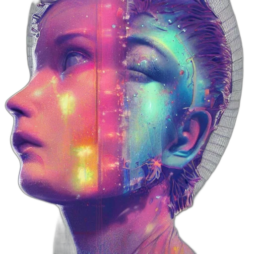 robot, face, mask, crown, cyberpunk, concept art, vaporwave, comic book art transparent PNG cut-out