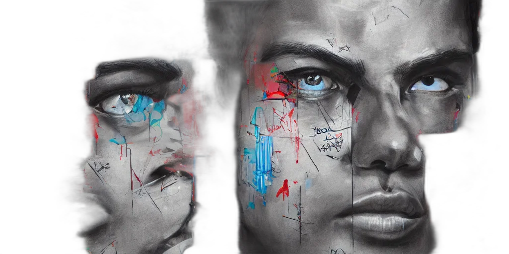 face, photorealistic, concept art, cyberpunk, watercolor, husr, pac, paint transparent PNG cut-out