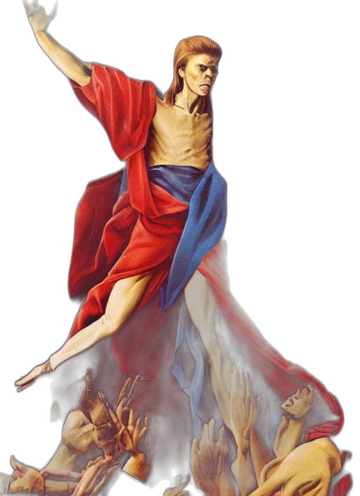 concept art, photorealistic, fantasy art, 3d render, david, bowie, jesus, painting transparent PNG cut-out