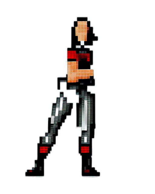 robot, staff, weapon, sword, pixel art, concept art, cyberpunk, cartoon transparent PNG cut-out