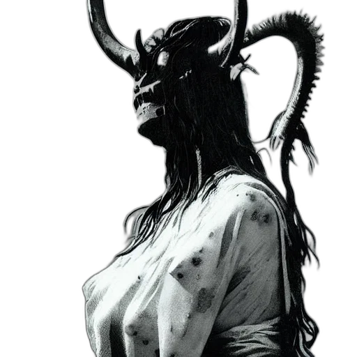 dragon, mask, creature, dress, comic book art, concept art, fantasy art, pencil sketch transparent PNG cut-out