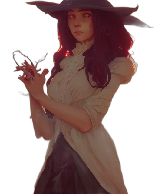 staff, hat, dress, weapon, fantasy art, concept art, photorealistic, anime transparent PNG cut-out