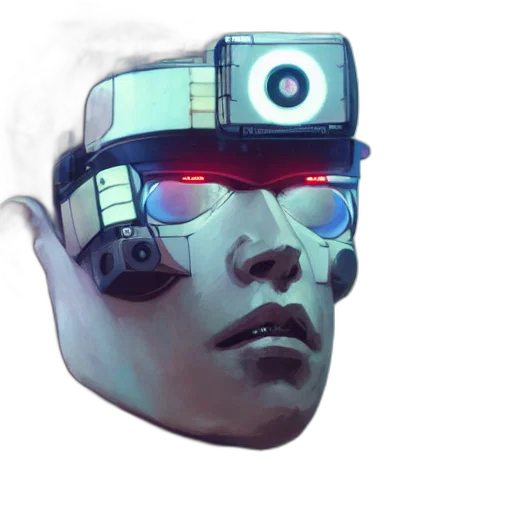 robot, face, mask, weapon, cyberpunk, concept art, vaporwave, 3d render transparent PNG cut-out