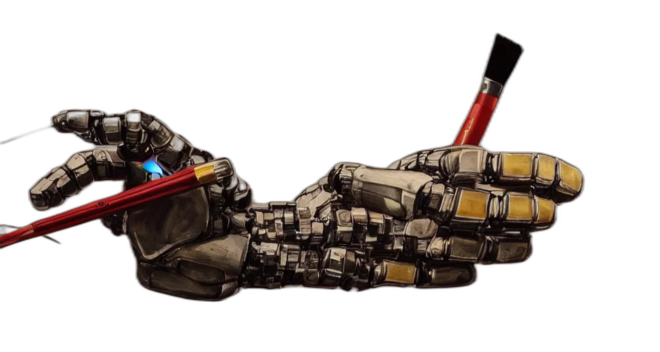 robot, weapon, staff, cyberpunk, concept art, 3d render, photorealistic, hand transparent PNG cut-out