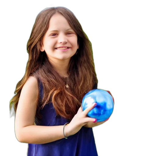 photorealistic, 3d render, girl, standing, field, grass, holding, chrome transparent PNG cut-out