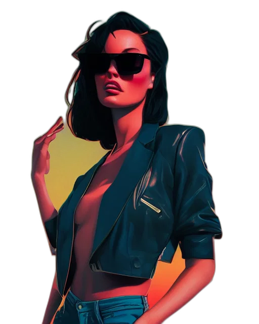 jacket, dress, face, concept art, photorealistic, comic book art, pixel art, neon lights transparent PNG cut-out