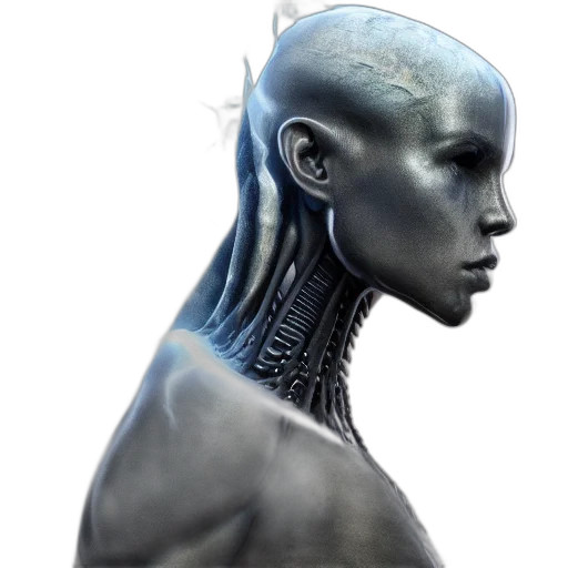 robot, face, creature, jewelry, concept art, 3d render, photorealistic, fantasy art transparent PNG cut-out