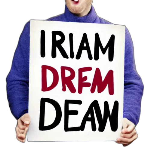 human, robot, holding, sign, text, reads, dream transparent PNG cut-out