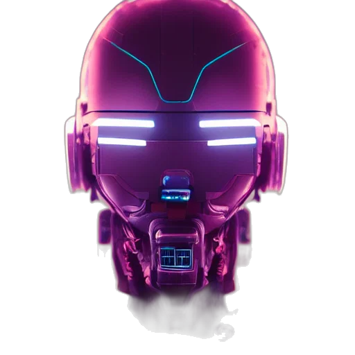 robot, mask, face, cyberpunk, 3d render, concept art, vaporwave, neon lights transparent PNG cut-out