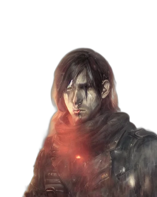 jacket, face, concept art, fantasy art, comic book art, watercolor, fire, red transparent PNG cut-out