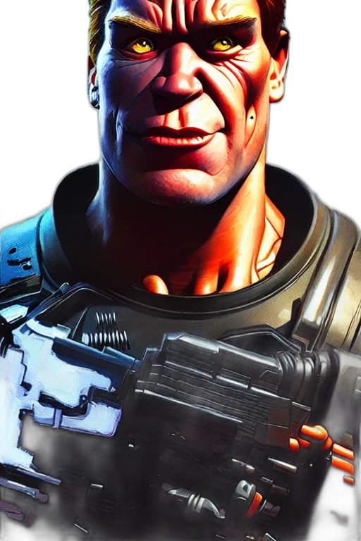 face, robot, weapon, staff, 3d render, concept art, cyberpunk, photorealistic transparent PNG cut-out