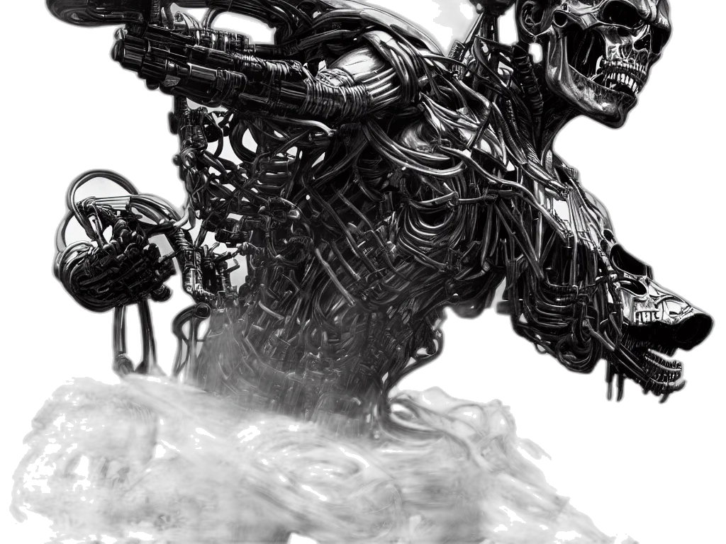 robot, creature, concept art, comic book art, cyberpunk, 3d render, outer space, terminator transparent PNG cut-out
